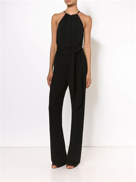 michael kors black polyester sleeveless jumpsuit|Michael Kors sleeveless black jumpsuit.